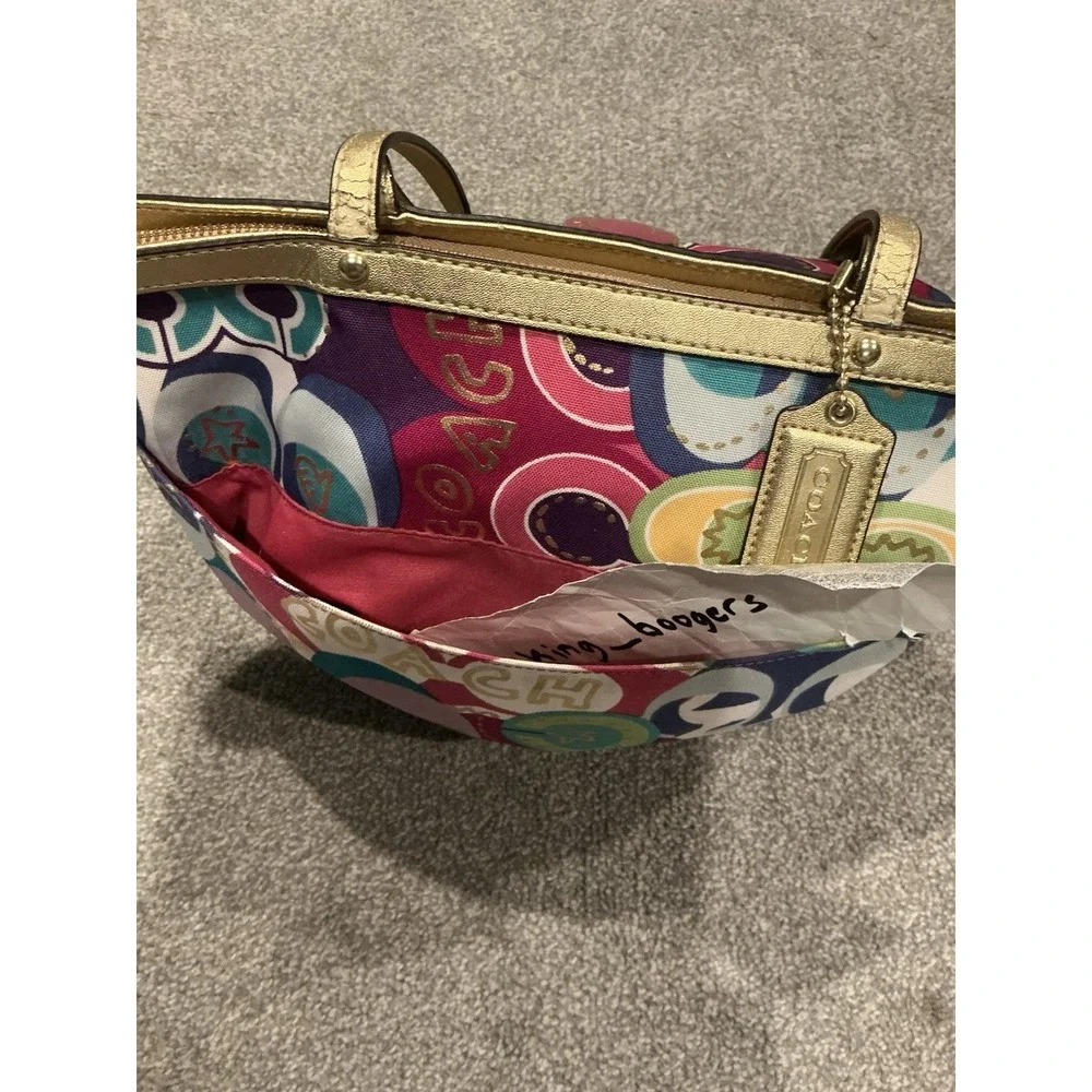 VINTAGE Multicolored Coach Purse Over the Shoulder Bag Y2K Pink‎ & Gold